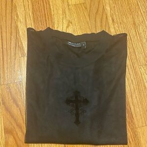 ASOS Black Short Sleeve Mesh Tee with Cross Design